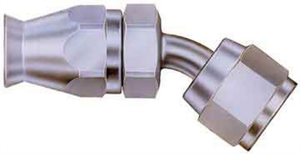 Aeroquip Fitting - Hose End - PTFE Racing Hose - 45 Degree - 4 AN Hose to 4 AN Female - Steel - Natural - Each