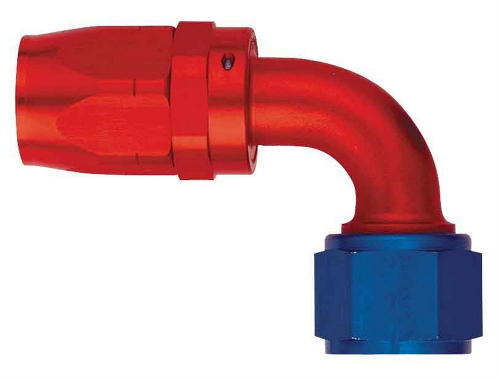 Aeroquip Fitting - Hose End - AQP/Startlite - 90 Degree - 16 AN Hose to 16 AN Female Swivel - Aluminum - Blue / Red