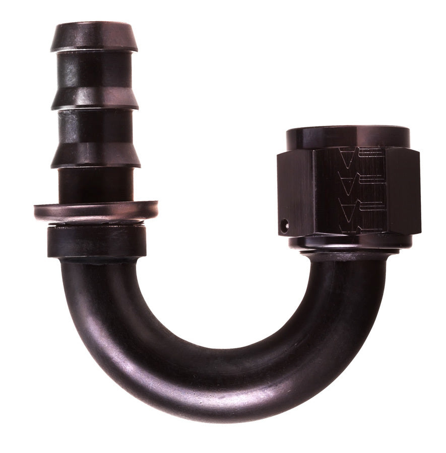 Aeroquip Fitting - Hose End - AQP Socketless - 180 Degree - 6 AN Hose Barb to 6 AN Female - Aluminum - Black Anodized