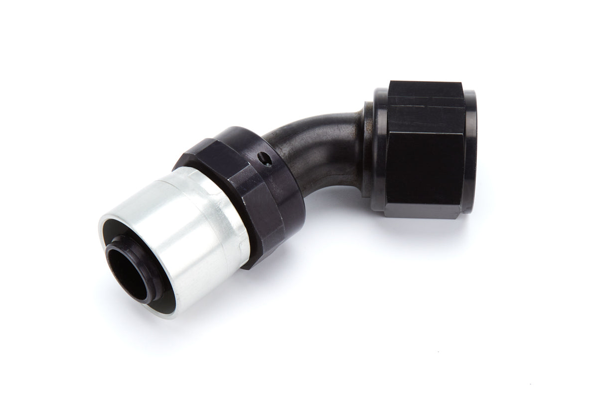 Aeroquip Fitting - Hose End - StreetLite - 45 Degree - 12 AN Hose to 12 AN Female - Swivel - Aluminum - Black Anodized