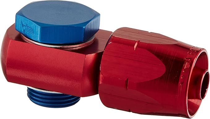 Aeroquip Fitting - Hose End - Banjo - Straight - 6 AN Hose to 9/16-24 in Banjo - Aluminum - Blue / Red Anodized - Each