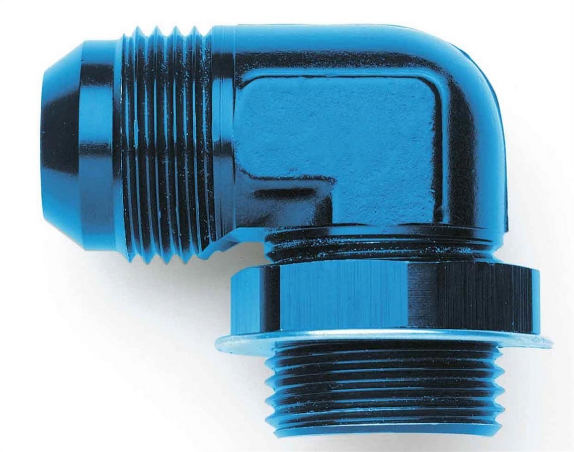 Aeroquip Fitting - Adapter - 90 Degree - 12 AN Male to 12 AN Male O-Ring - Low Profile - Aluminum - Blue Anodized - Each