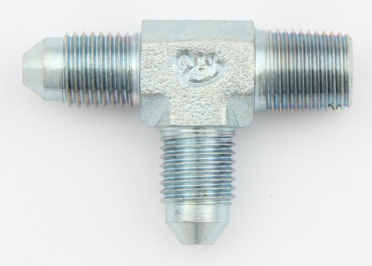 Aeroquip Fitting - Adapter Tee - 3 AN Male x 3 AN Male 1/8 in NPT Male - Steel - Zinc Plated - Each