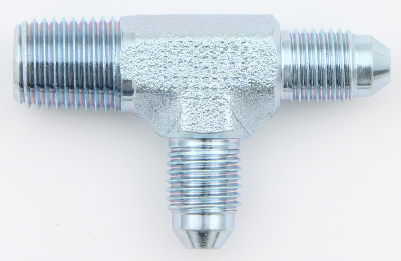 Aeroquip Fitting - Adapter Tee - 4 AN Male x 4 AN Male x 1/4 in NPT Male - Steel - Zinc Plated - Each