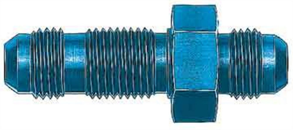 Aeroquip Fitting - Bulkhead - Straight - 3 AN Male to 3 AN Male Bulkhead - Aluminum - Blue Anodized - Each
