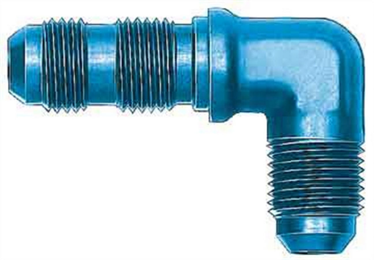 Aeroquip Fitting - Bulkhead - 90 Degree - 3 AN Male to 3 AN Male Bulkhead - Aluminum - Blue Anodized - Each