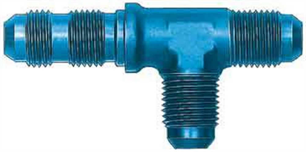 Aeroquip Fitting - Bulkhead Tee - 3 AN Male x 3 AN Male x 3 AN Male Bulkhead - Aluminum - Blue Anodized - Each