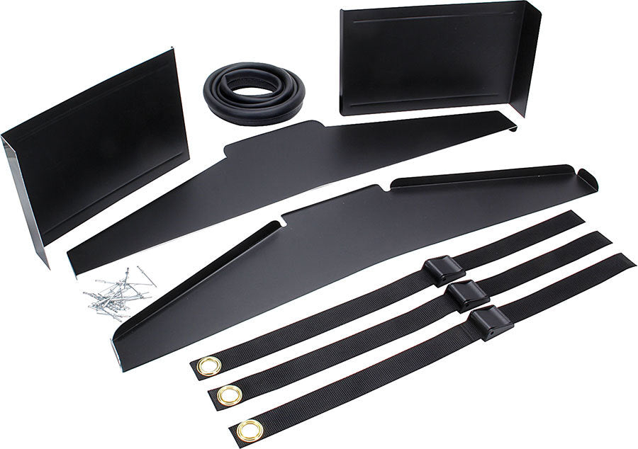 Allstar Performance Radiator Duct - Hood Attachment Straps Included - Aluminum - Black Paint - Template Nose - Kit