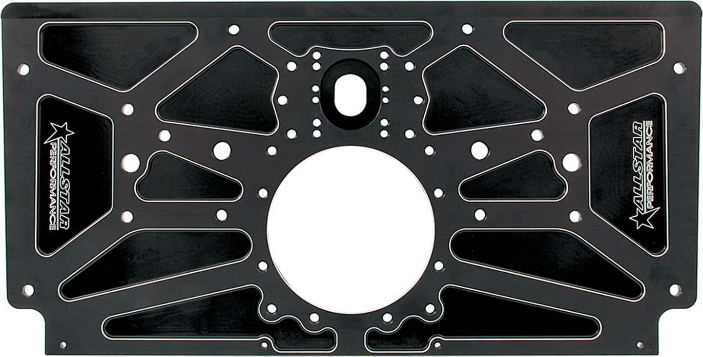 Allstar Performance Motor Plate - Rear - 24.625 x 120.438 x 0.375 in - Aluminum - Black Anodized - Small Block Chevy -