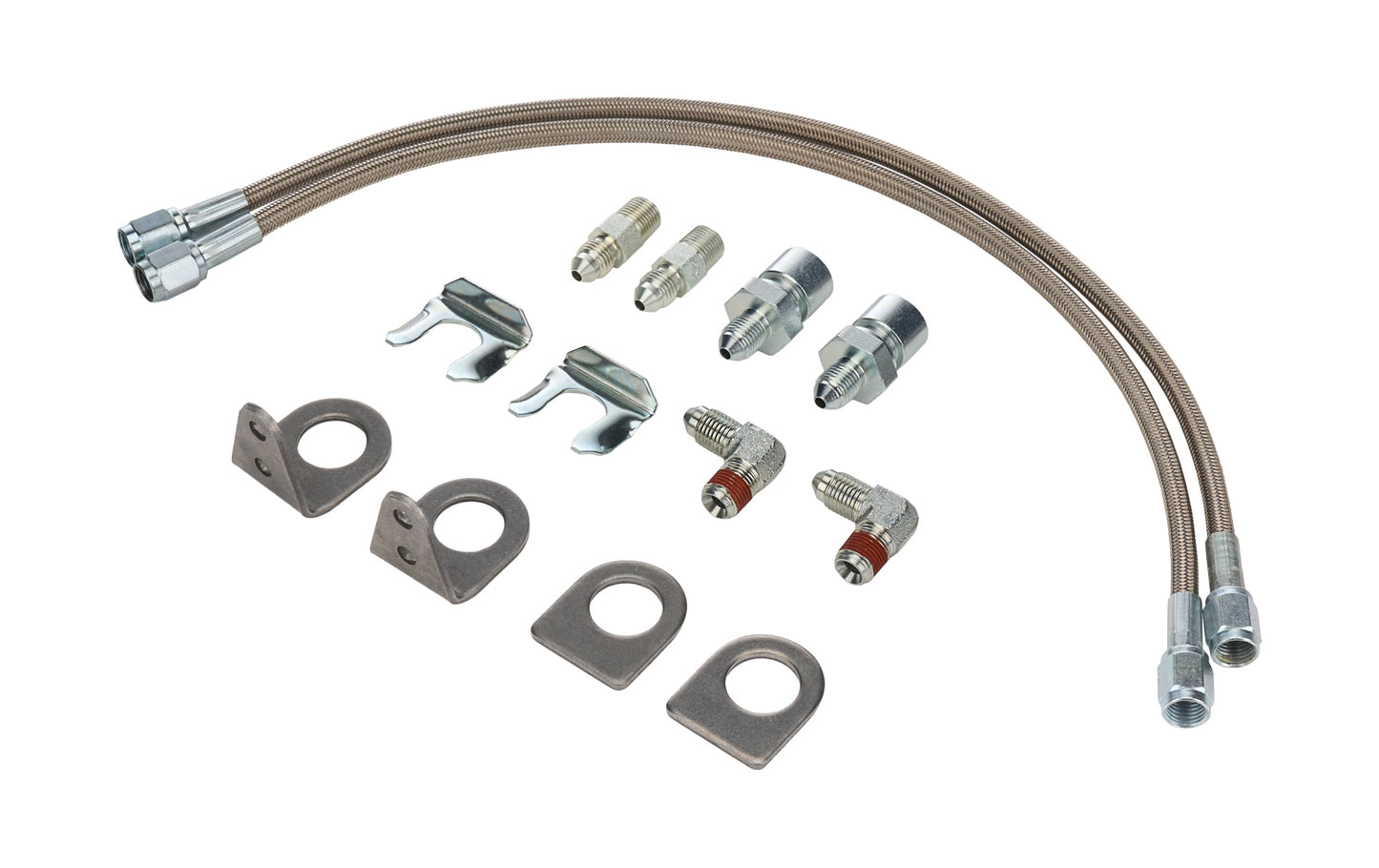 Allstar Performance Brake Hose Kit - 15 in Long - 3 AN Female Inlet / Outlet - Fittings / Tabs - Braided Stainless -
