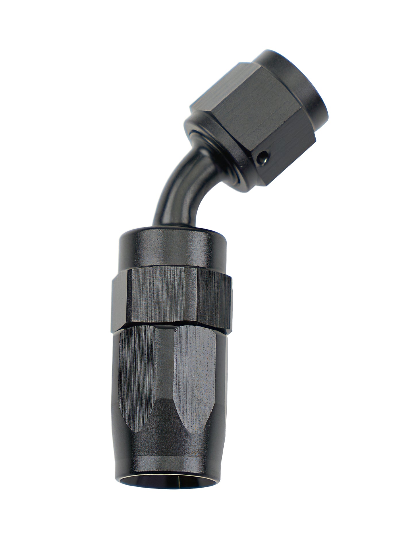 Allstar Performance Fitting - Hose End - 45 Degree - 4 AN Hose to 4 AN Female Swivel - Aluminum - Black Anodized - Each