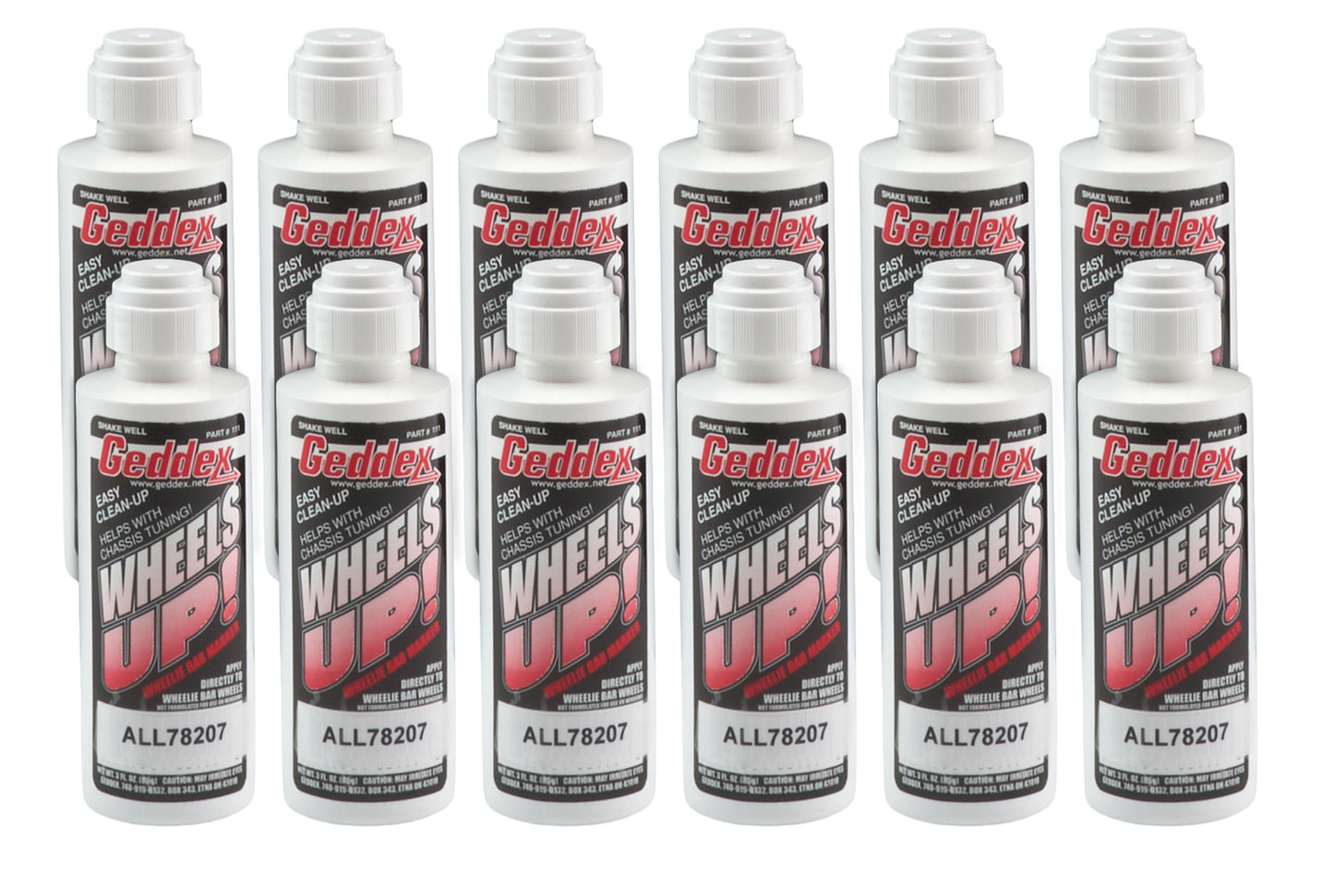 Allstar Performance Wheelie Bar Marker - Wheels Up - Chalk - White - 3 oz Bottle / Applicator - Set of 12