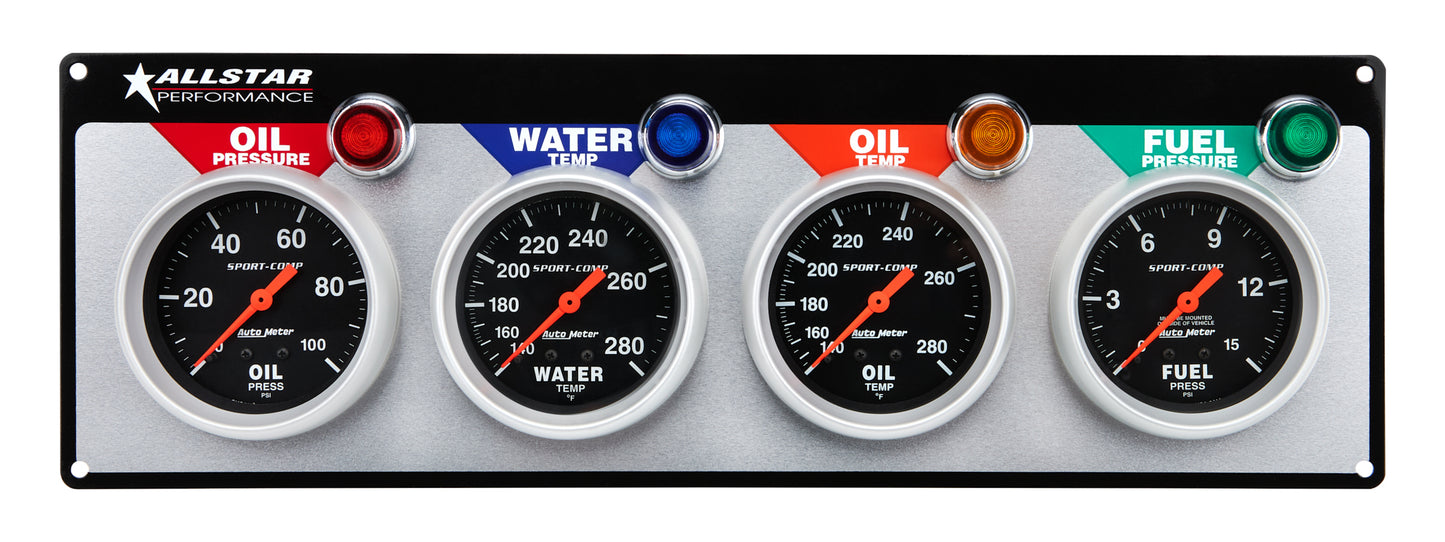 Allstar Performance Gauge Panel Assembly - Auto Meter Sport-Comp - Fuel Pressure / Oil Pressure / Oil Temperature /