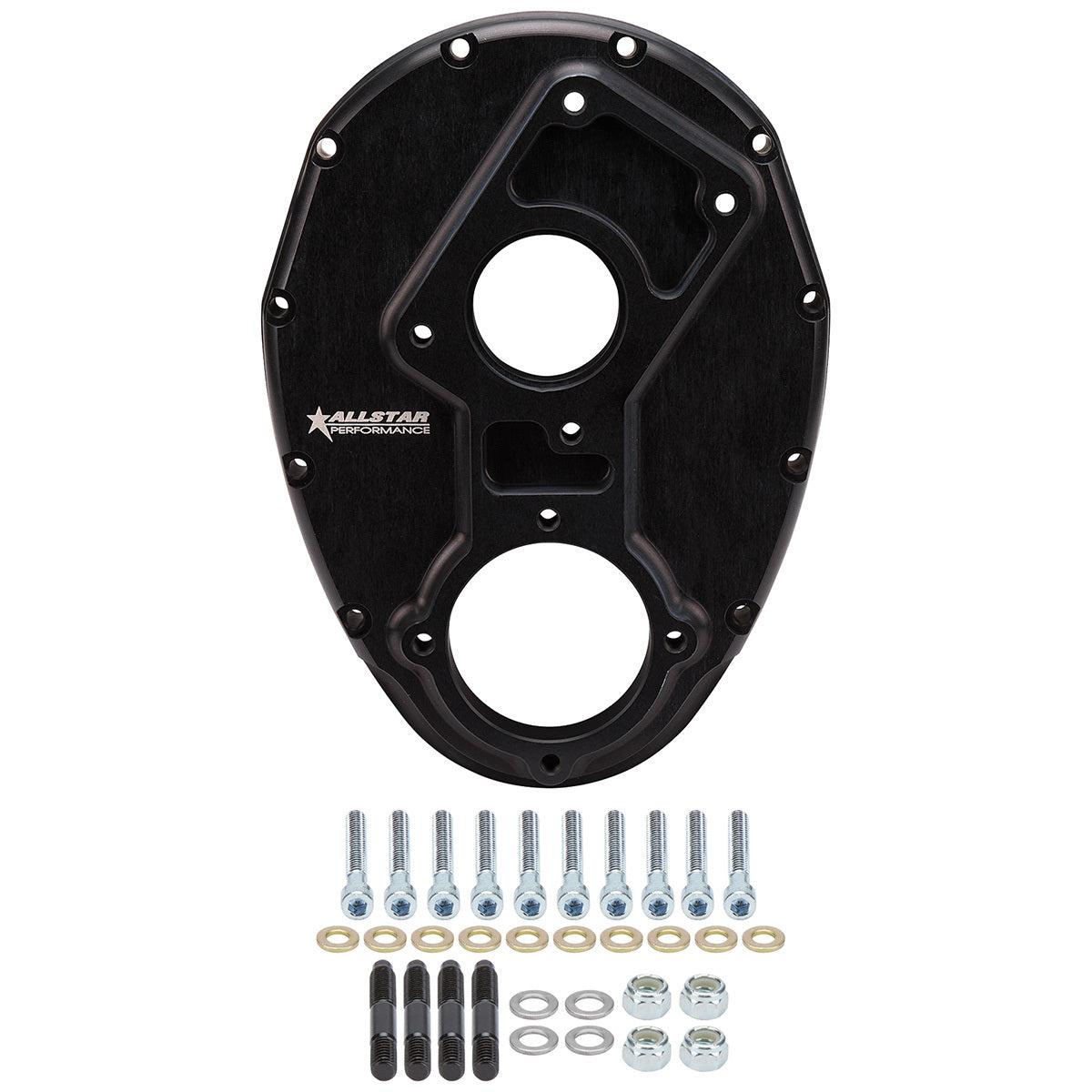 Allstar Performance Timing Cover - 1-Piece - Camshaft Drive - Aluminum - Black Anodized - Small Block Chevy - Sprint