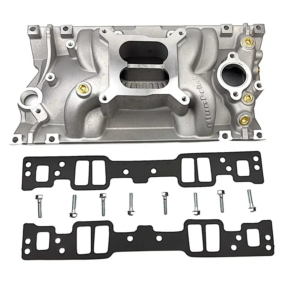 Blueprint Engines Intake Manifold - Square Bore - Dual Plane - Gaskets / Hardware - Aluminum - Natural - Small Block