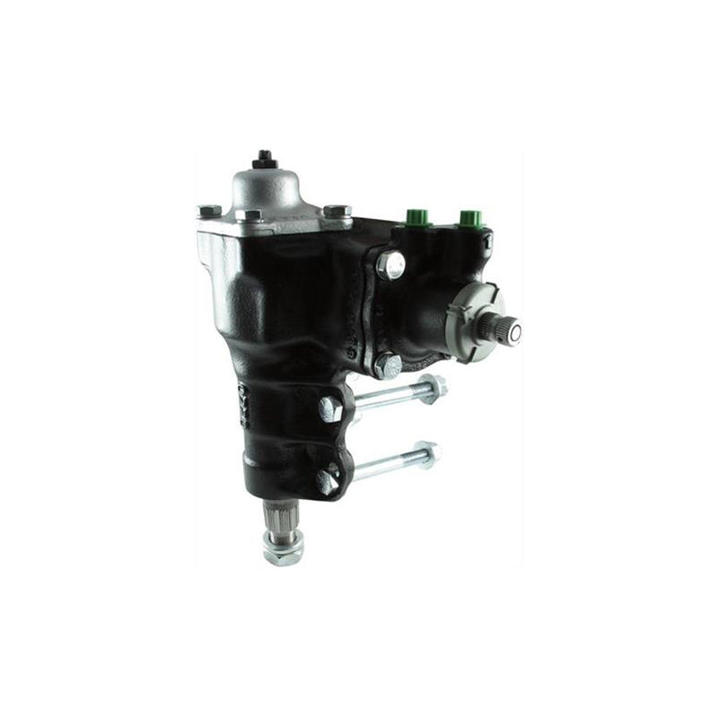 Borgeson Steering Box - Power - 14 to 1 Ratio - 1-1/8 Pitman Shaft - Iron - Black Paint - Ford Compact SUV 1966-77 - Kit
