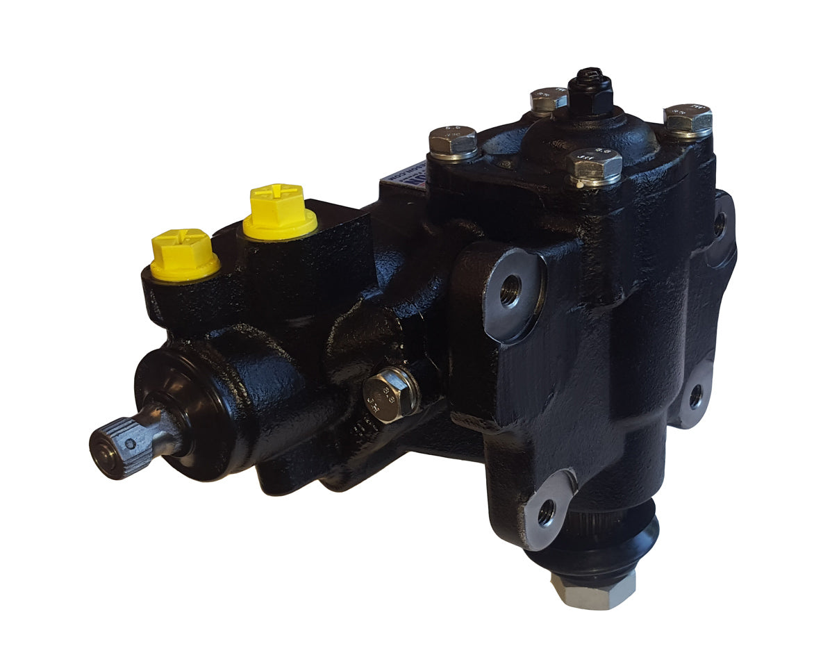 Borgeson Steering Box - Power - 3-Bolt - 3/4 in 30 Spline - 12.7 to 1 Ratio - Iron - Black Paint - GM Fullsize Truck