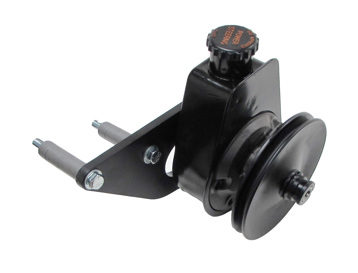 Borgeson Power Steering Pump - Saginaw - Bracket / V-Belt Pulley - Steel - Black Powder Coat - Ford FE-Series - Kit