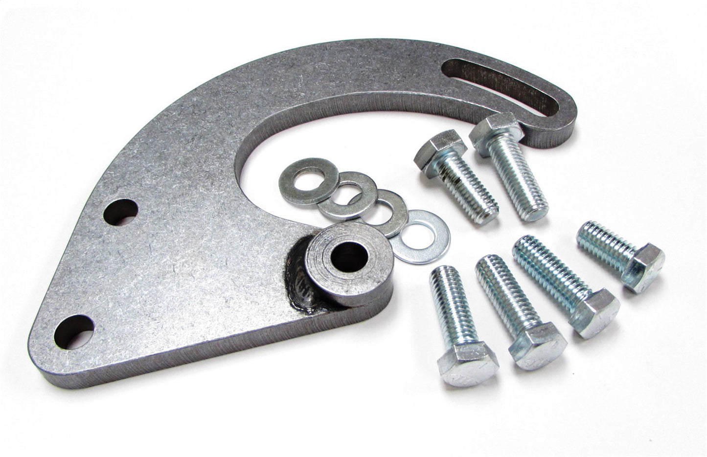 Borgeson Power Steering Pump Bracket - Driver Side - Block Mount - Steel - Black Paint - Saginaw Pump - Long Water