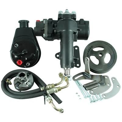 Borgeson Steering Box - Power - Delphi 600 - 12.7 to 1 Ratio - Brackets / Joints / Lines / Pump - Iron - Small Block