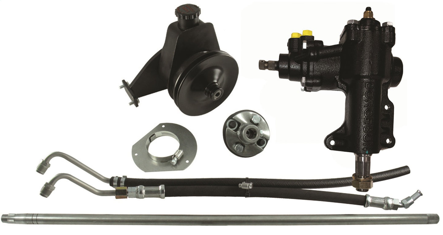 Borgeson Steering Box - Power - 14 to 1 Ratio - Brackets / Joints / Lines / Pump - Iron - Ford Inline-6 - Ford Mustang