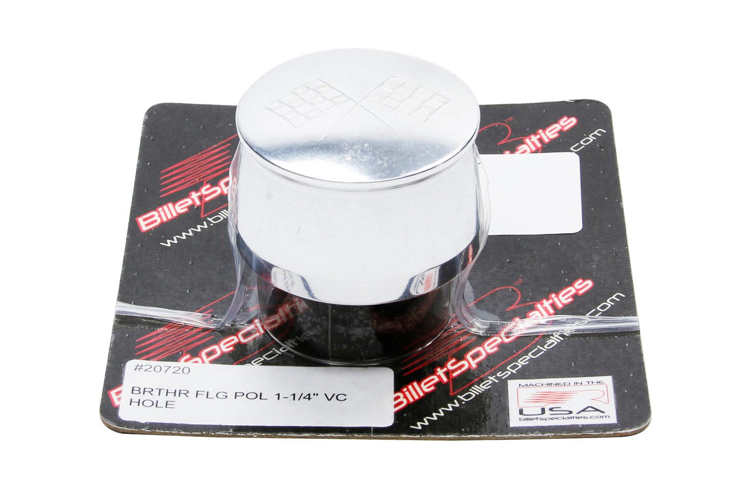 Billet Specialties Breather - Push-In - Round - 1-1/4 in Hole - Aluminum - Polished - Cross Flags - Each