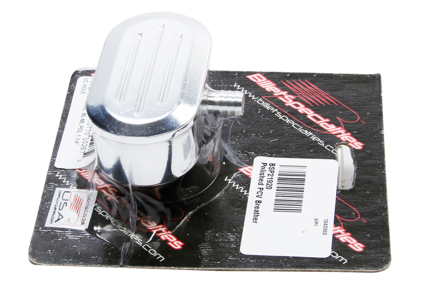 Billet Specialties Breather - Push-In - Oval - 1-1/4 in Hole - PCV - 3/8 in Hose Evacuation Fitting - Aluminum -