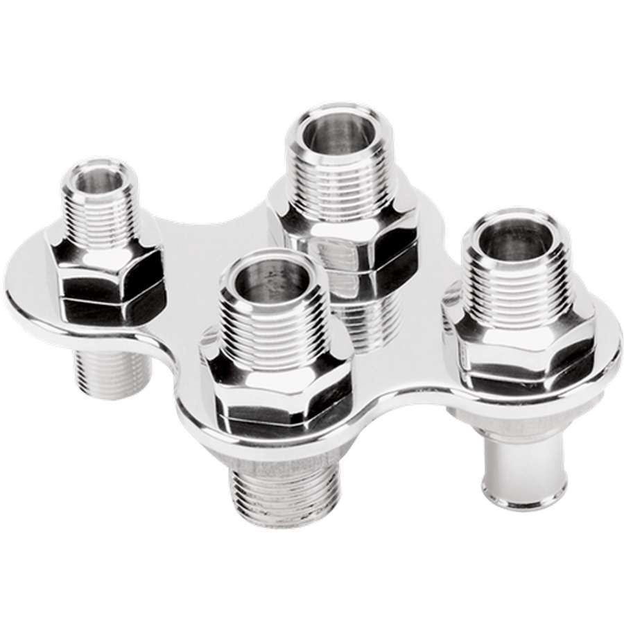 Billet Specialties Bulkhead Plate - AC and Heater - 4 Port - Two 10 AN Male to 5/8 in Hose Barb - One 10 AN Male - One