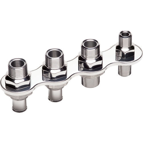 Billet Specialties Bulkhead Plate - AC and Heater - 4 Port - Inline - Two 10 AN Male to 5/8 in Hose Barb - One 10 AN