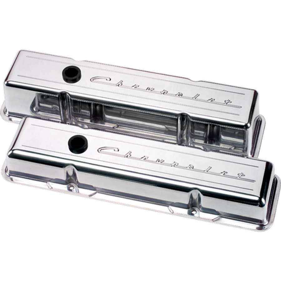 Billet Specialties Valve Cover - Stock Height - Ball Milled - Baffled - Breather Hole - Grommets - Chevrolet Logo -