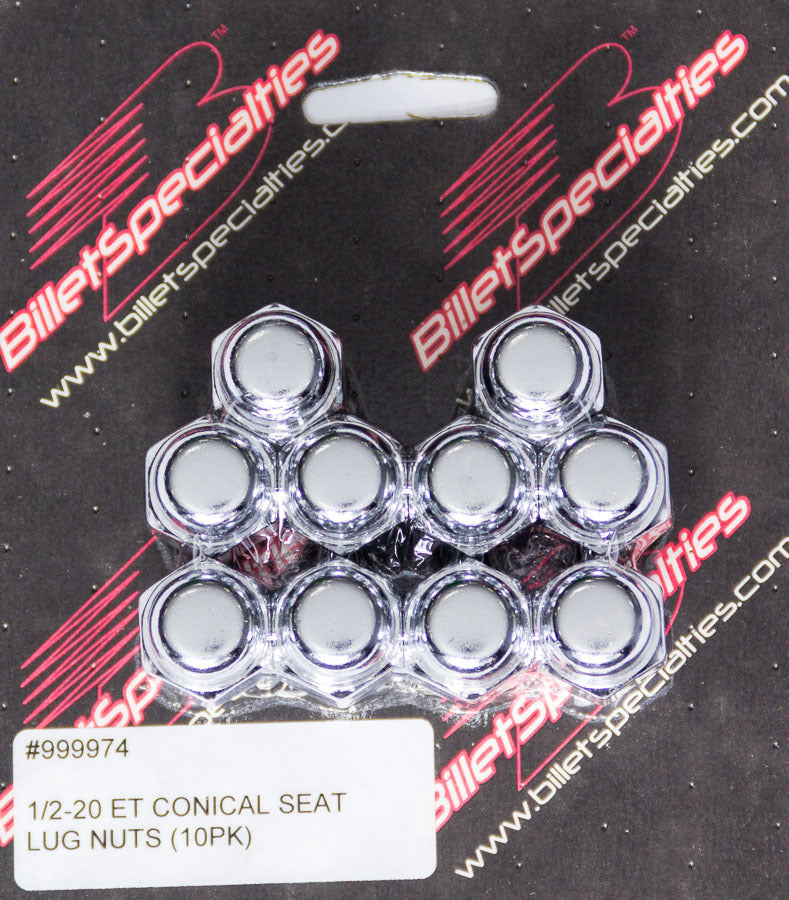 Billet Specialties Lug Nut - 1/2-20 in Thread - 13/16 Hex Head - 60 Degree Seat - Closed End - Steel - Chrome - Set of