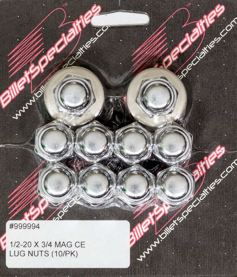 Billet Specialties Lug Nut - 1/2-20 in Thread - 13/16 in Hex Head - 3/4 in Shank Seat - Closed End - Steel - Chrome -
