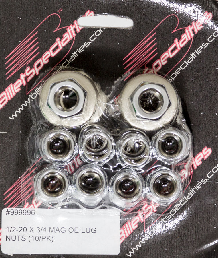 Billet Specialties Lug Nut - 1/2-20 in Thread - 13/16 in Hex Head - 3/4 in Shank Seat - Open End - Steel - Chrome -
