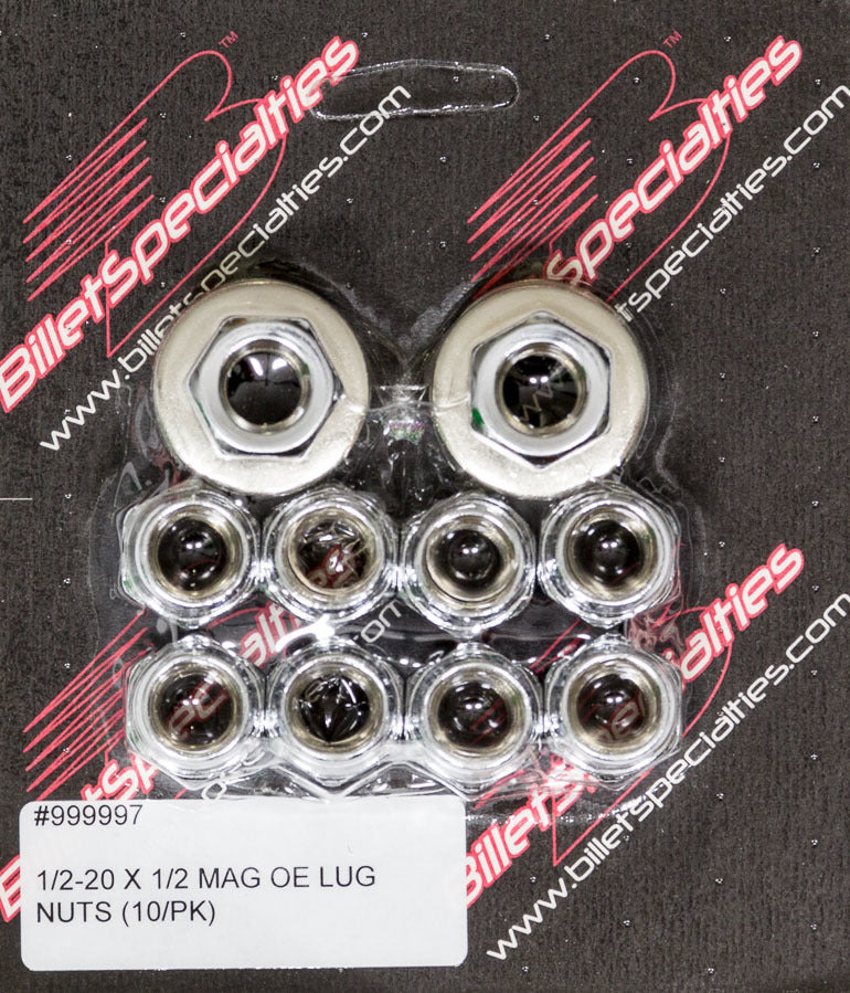 Billet Specialties Lug Nut - 1/2-20 in Thread - 13/16 in Hex Head - 1/2 in Shank Seat - Open End - Steel - Chrome -