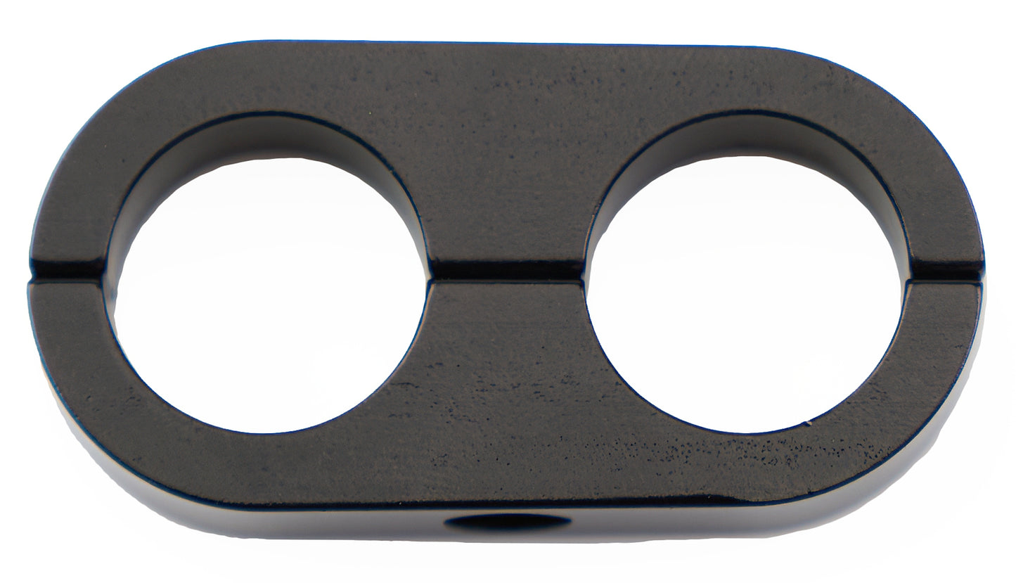 Billet Specialties Hose / Tube Separators - Two 0.625 in Holes - Stainless Hardware - Aluminum - Black Anodized - Each
