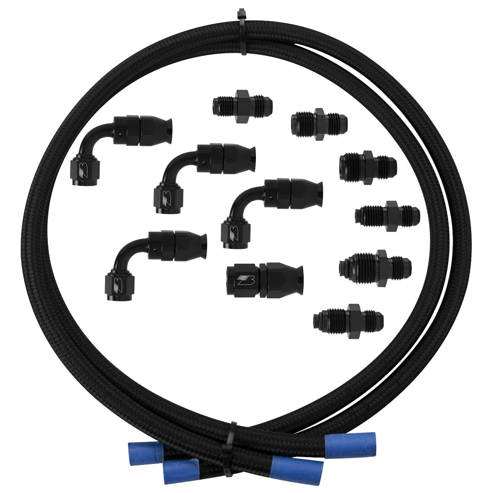 Billet Specialties Power Steering Hose Kit - Fittings - Braided Stainless - Black - Pump Mount Style Reservoirs - Kit