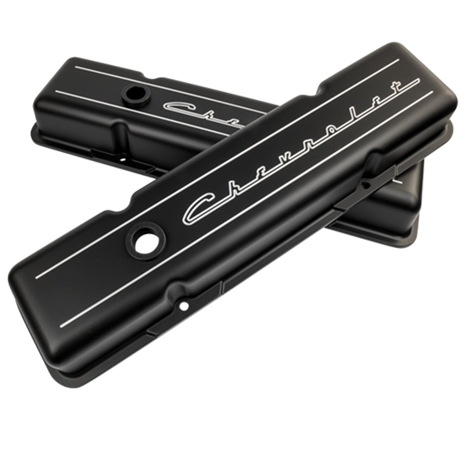 Billet Specialties Valve Cover - Stock Height - Ball Milled - Baffled - Breather Hole - Grommets - Chevrolet Logo -
