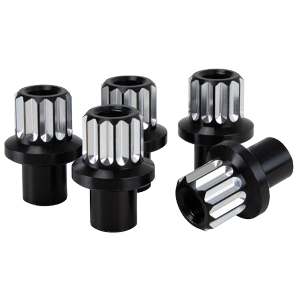 Billet Specialties Lug Nut - 1/2-20 in Thread - 3/4 in Long - 12 Point Head - Aluminum - Black Anodized - Set of 5
