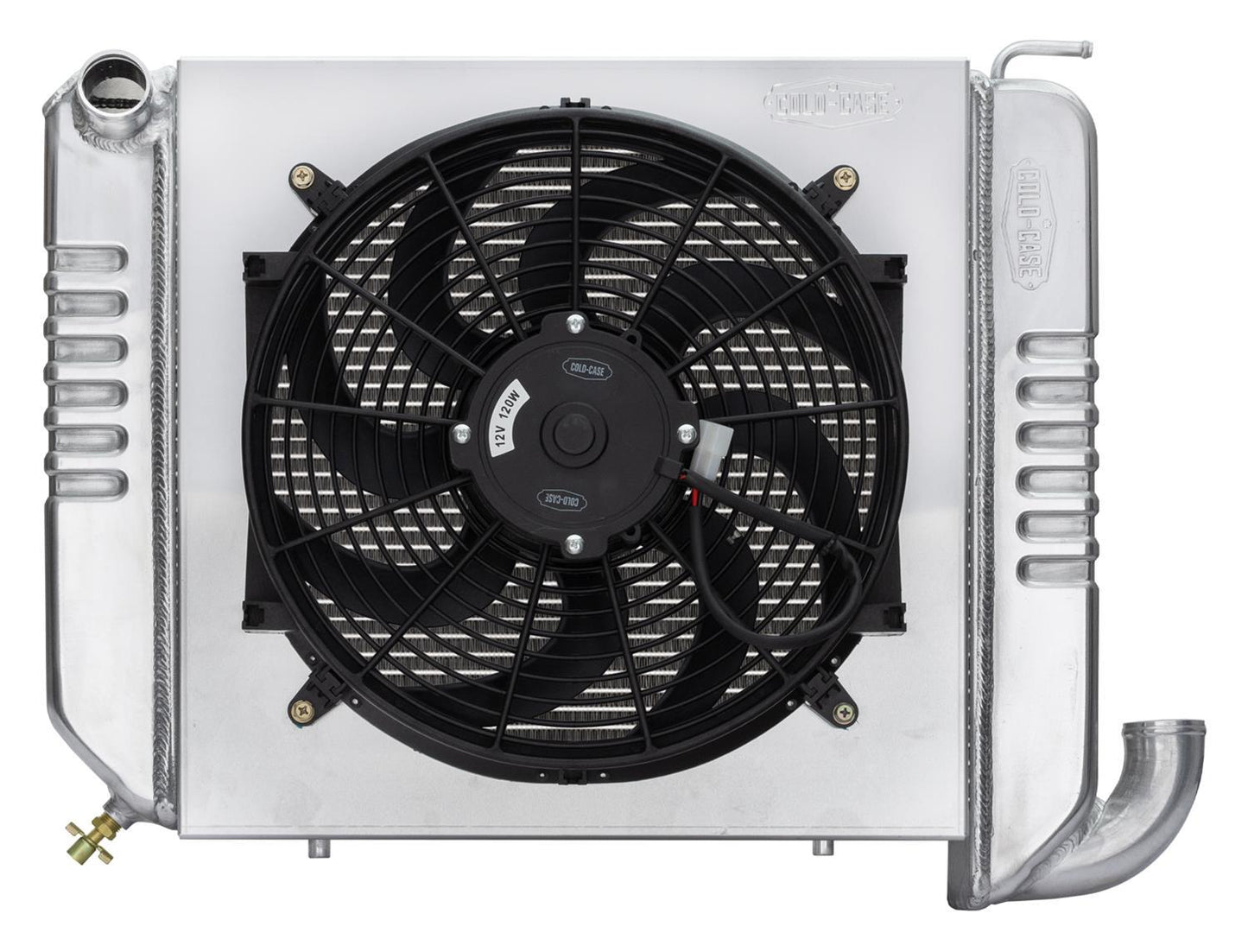 Cold Case Radiators Radiator and Fan - 22.6 in W x 18.5 in H x 6.75 in D - Driver Side Inlet - Passenger Side Outlet -