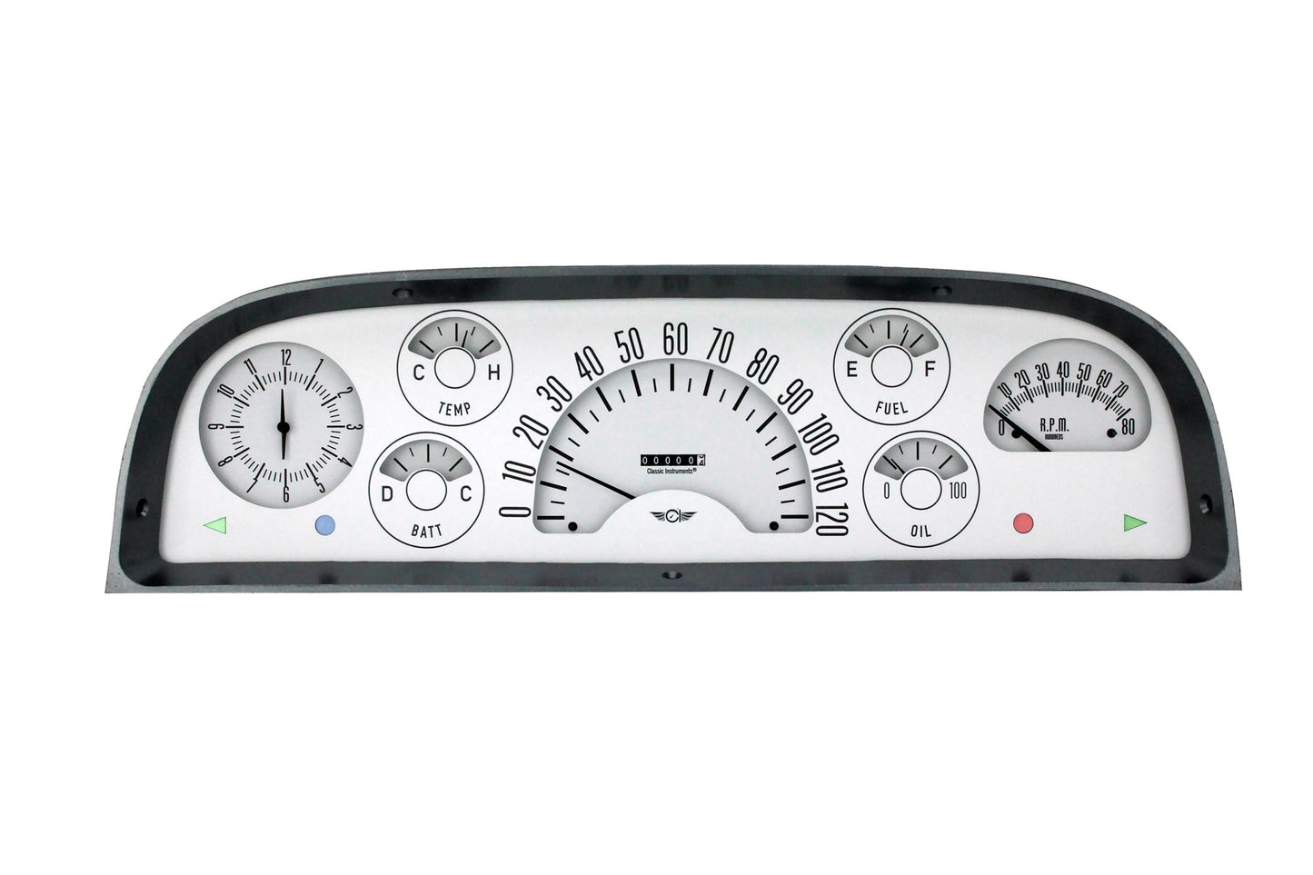 Classic Instruments Gauge Kit - Direct-Fit - Analog - Clock / Fuel Level / Oil Pressure / Speedometer / Tachometer /