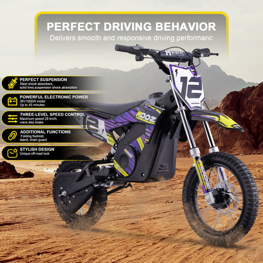 MotoTec 36V 1000W (HP112E) Electric Dirt Bike Purple - view 2