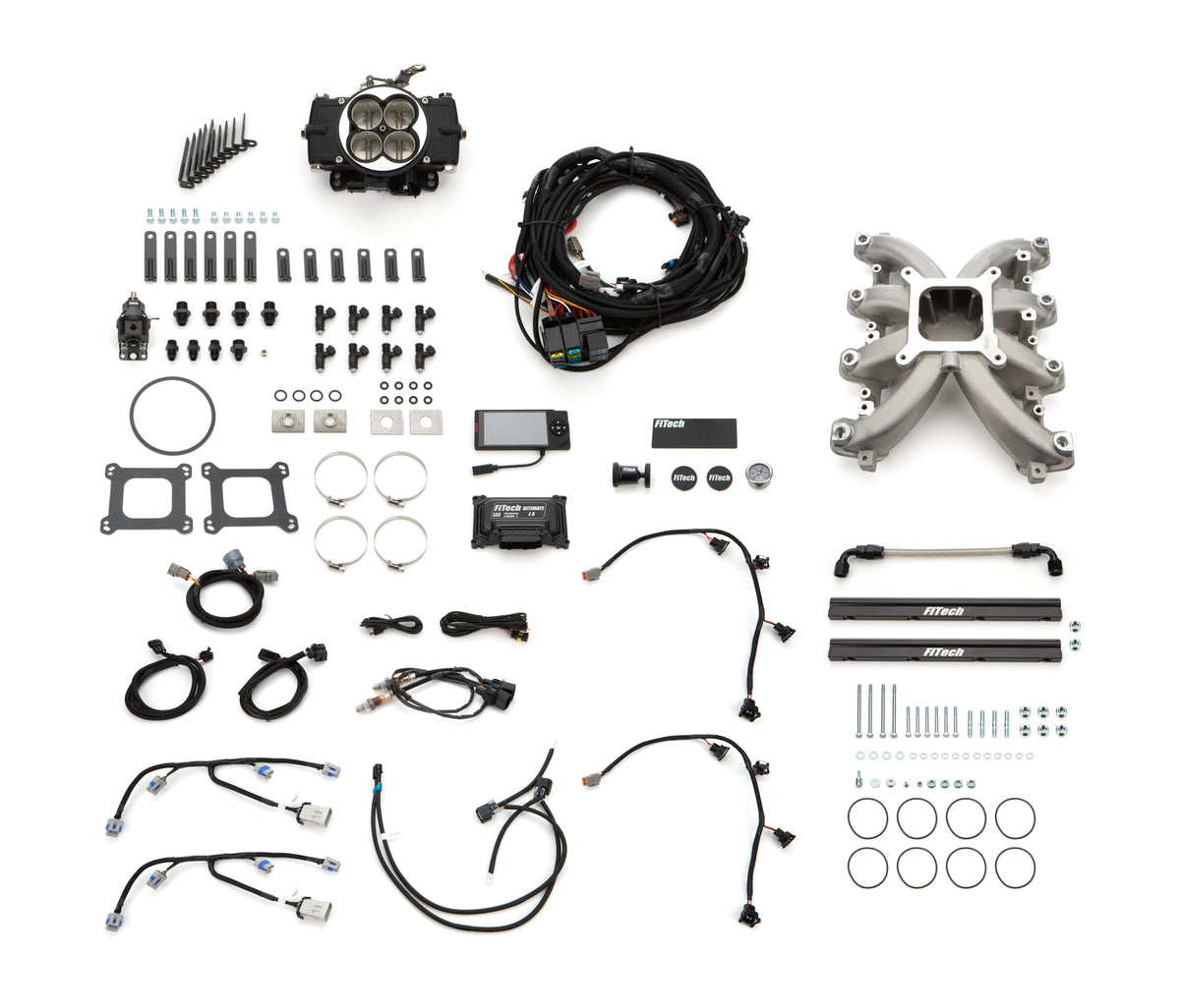 Fitech Fuel Injection Fuel Injection - Retro - Multi Port - 55 lb/hr Injectors - Square Bore - Aluminum - Black Powder