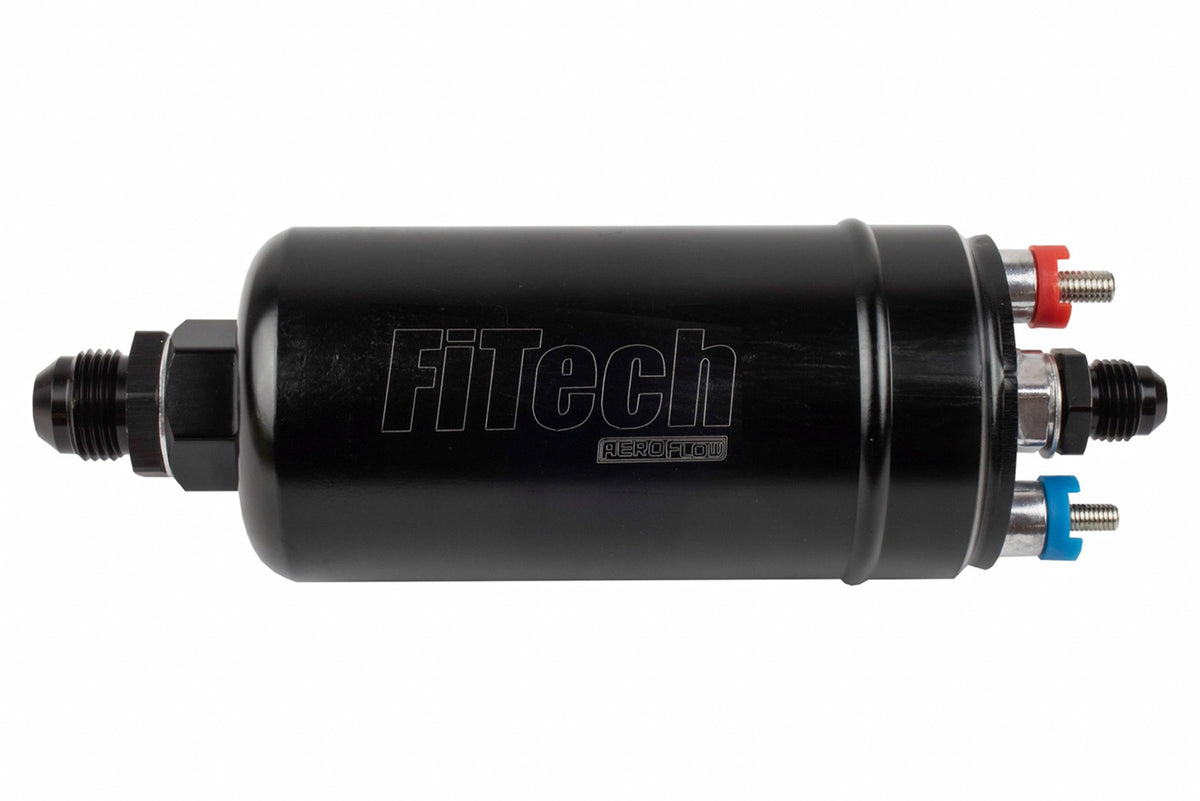 Fitech Fuel Injection Fuel Pump - Electric - In-Line - 255 lph at 90 psi - 8 AN Male Inlet - 6 AN Male Outlet - Black