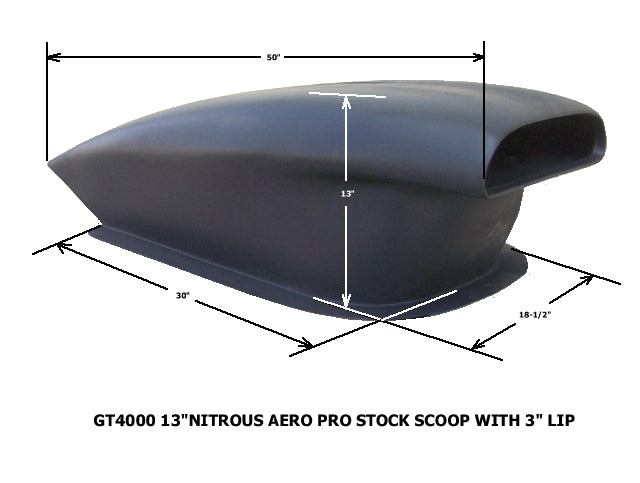 13" Nitrous Aero Pro Stock Fiberglass Scoop With 3" Lip; 50" L X 19 1/2" W X 13" Tall (Base 30"L X 18 1/2" W) - Glasstek