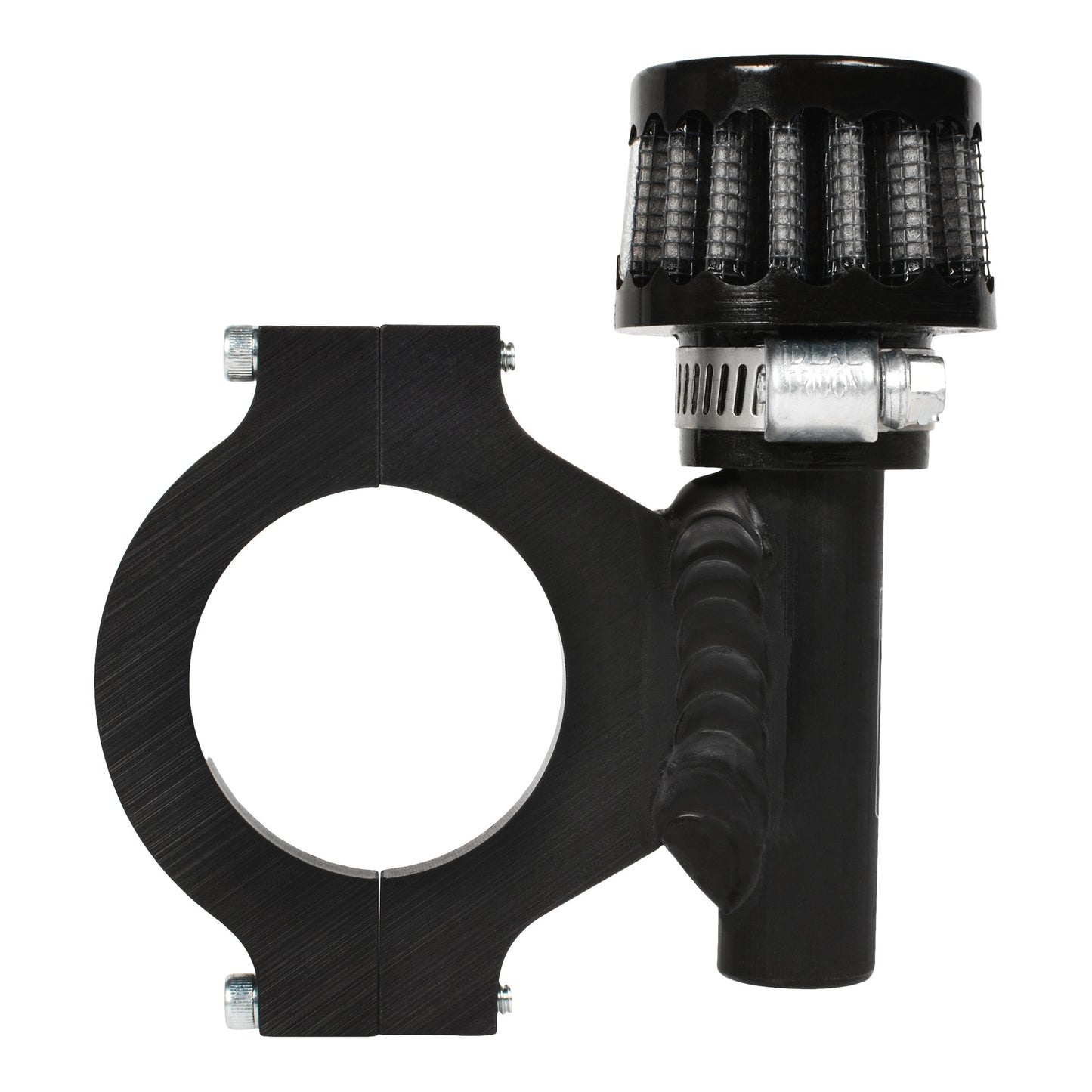 Joes Racing Products Breather - Clamp-On - Round - 1-3/4 in Tubes - Mount Included - Aluminum - Black Anodized - Each