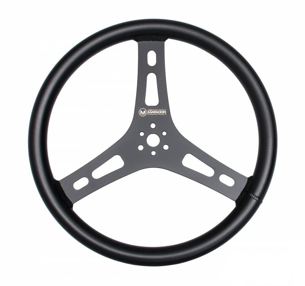 Joes Racing Products Steering Wheel - Matador - 15 in Diameter - Flat - 3-Spoke - Drilled / Shot Peened Grip -