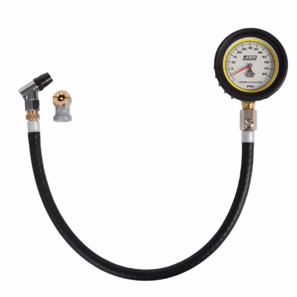 Joes Racing Products Tire Pressure Gauge - Pro Tire - Glow in the Dark - 0-60 psi - Analog - 2-1/2 in Diameter - White