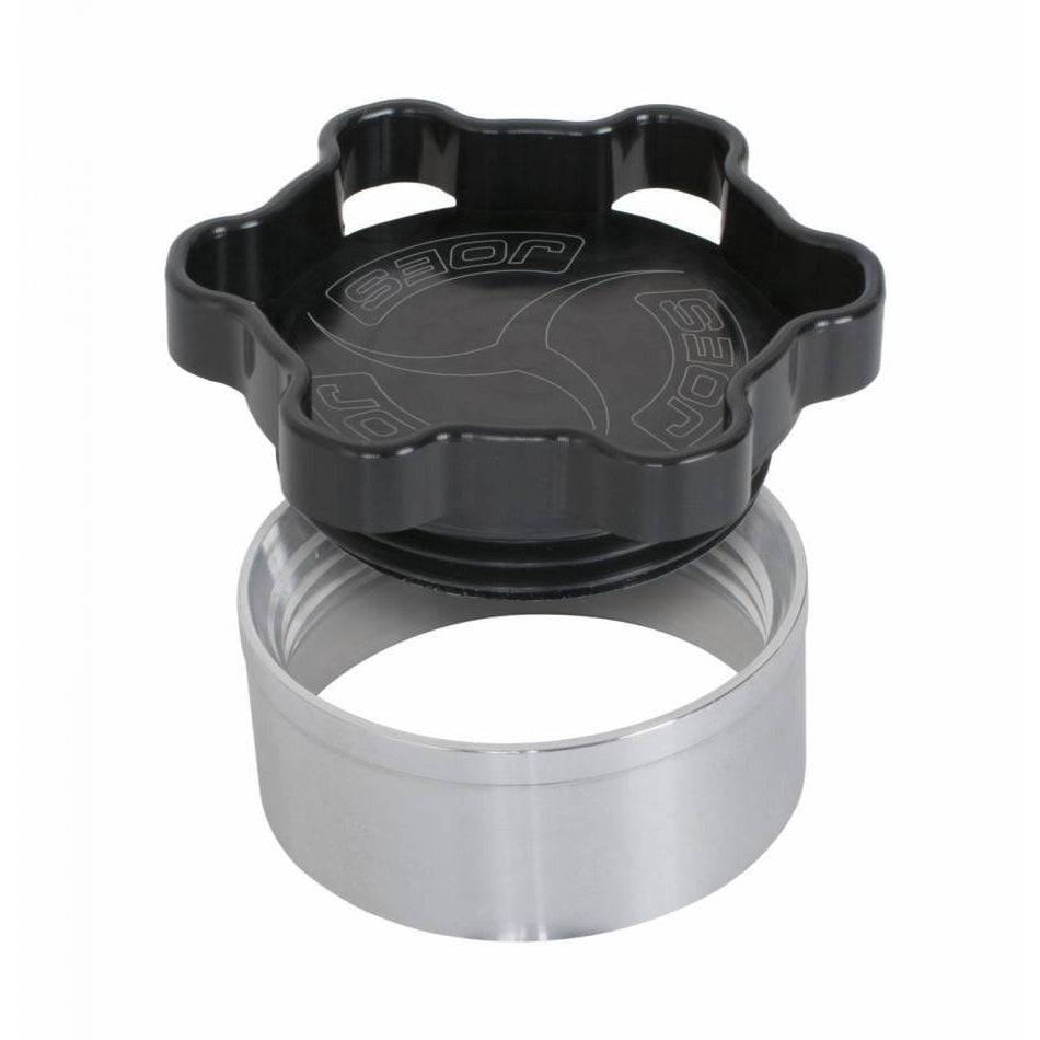 Joes Racing Products Bung and Cap Kit - 2 in Opening - Weld-On - Aluminum Bung - Aluminum Threaded Cap - Black