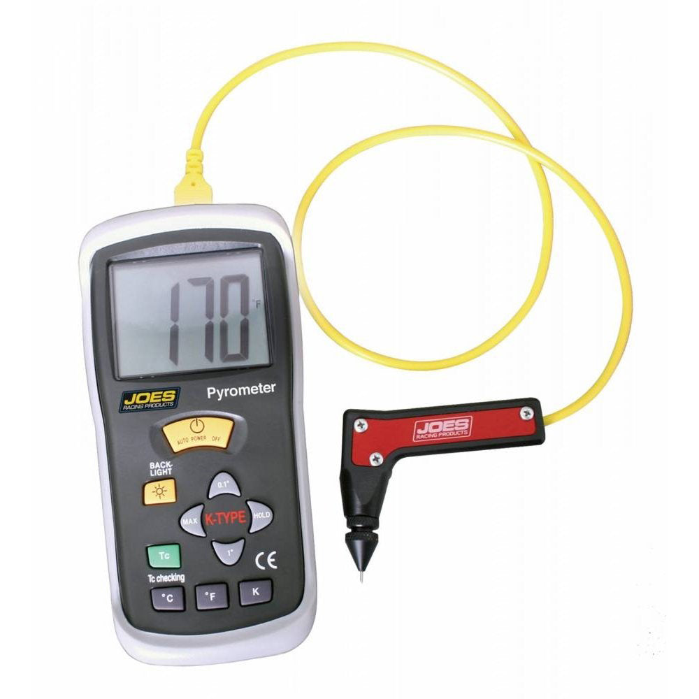Joes Racing Products Pyrometer - Deluxe Racing - Straight Cord Adjustable Tire Probe - Degrees Fahrenheit / Celsius -