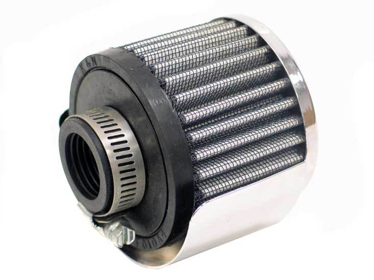 K And N Engineering Breather - Clamp-On - Round - 1 in OD Tube - Half Shielded - Reusable - K&N Logo - Rubber / Steel